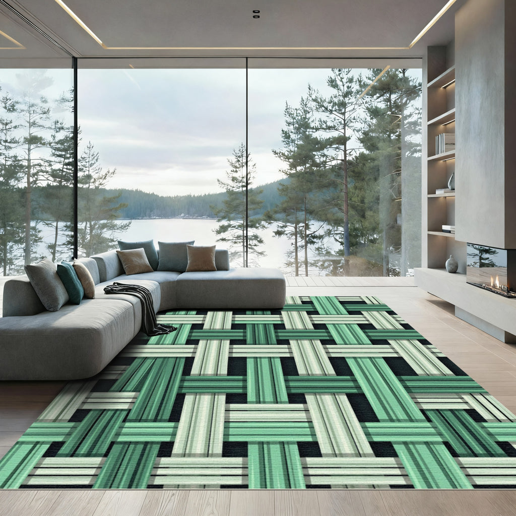 Modern Mint and Emerald Woven Texture Rug