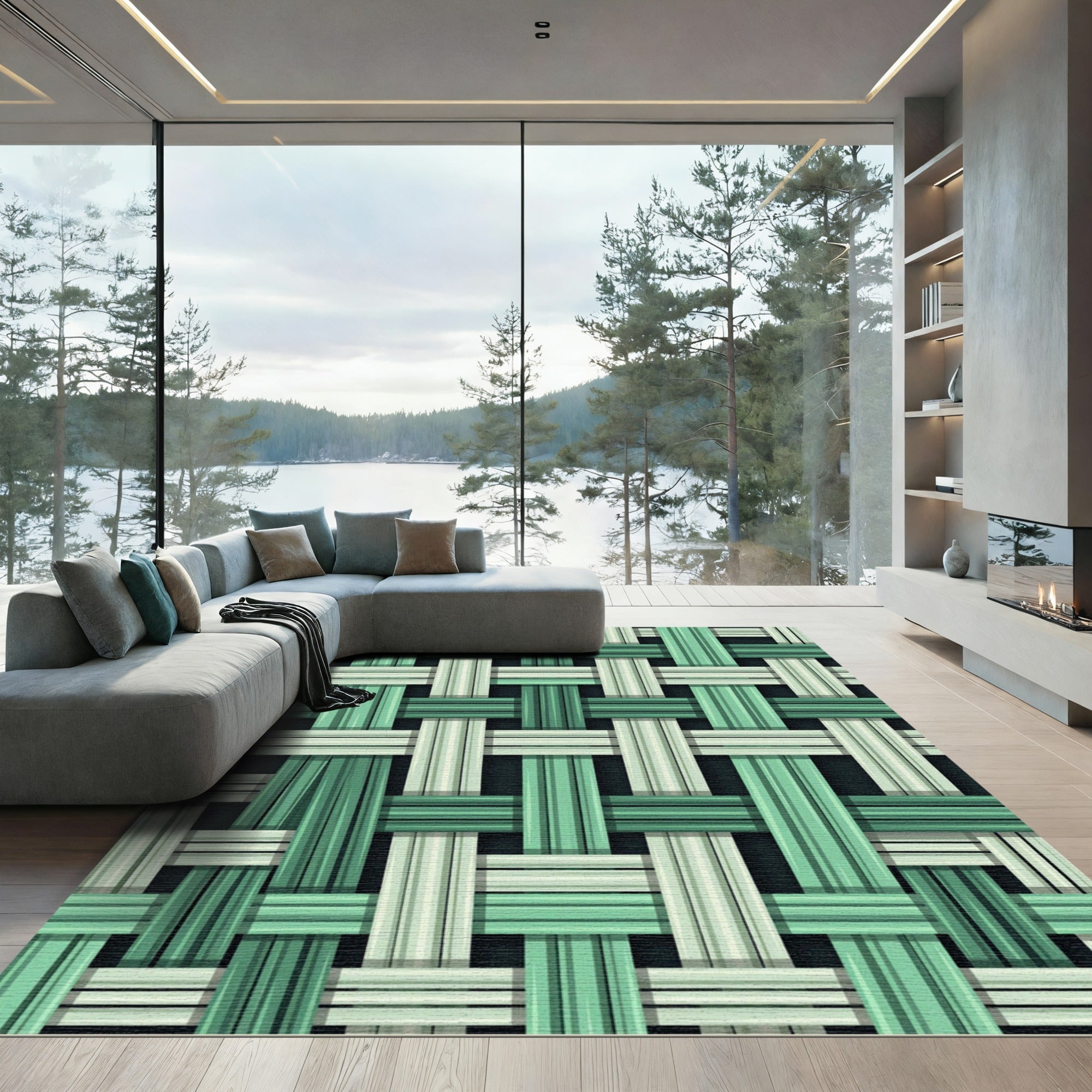 Modern Mint and Emerald Woven Texture Rug