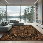 Ornate Gold Paisley Floral Medallion Rug