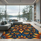 Radiant Golden Blue Floral Mandala Rug