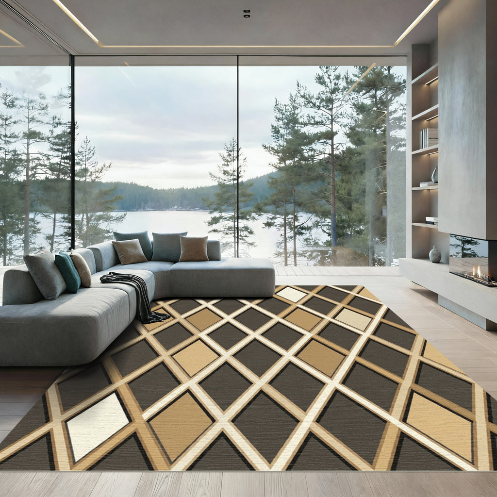 Modern Earthy Tone Diamond Grid Rug