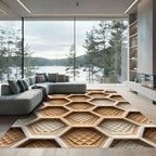 Textured Geometric Honeycomb Waffle Grid Rug