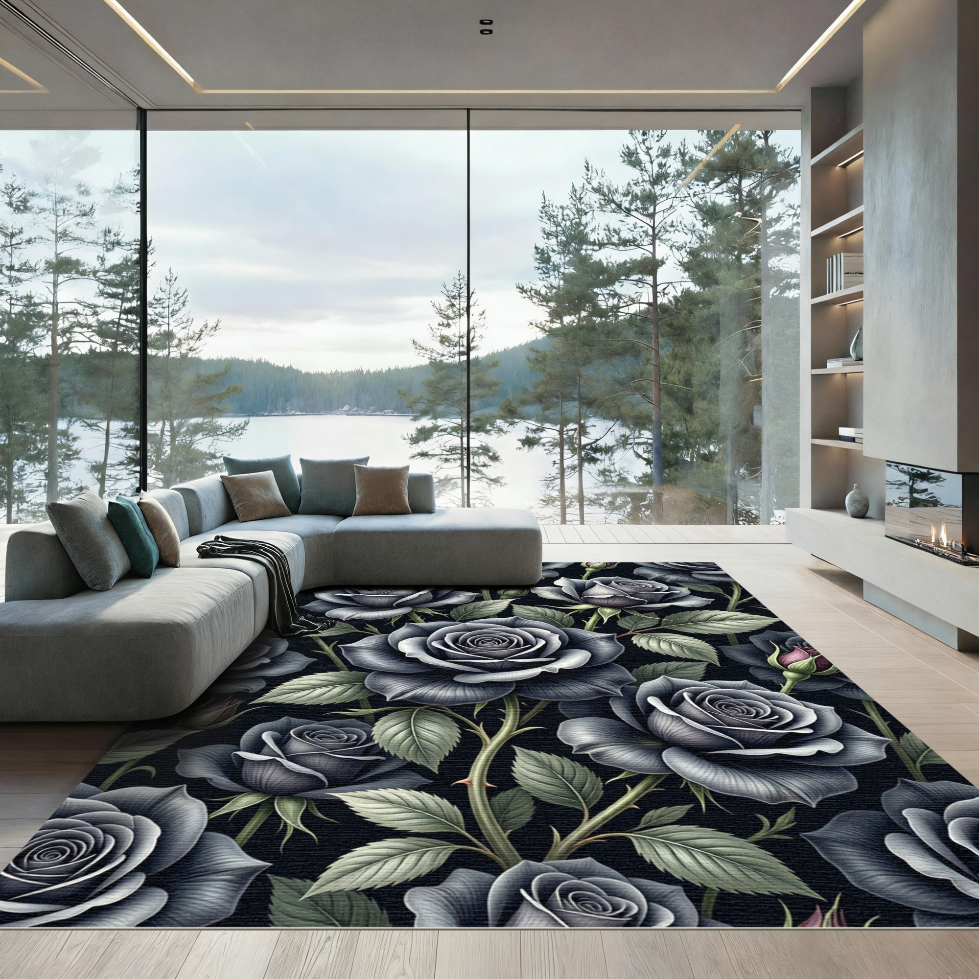Dark Slate Gray Rose Garden Rug