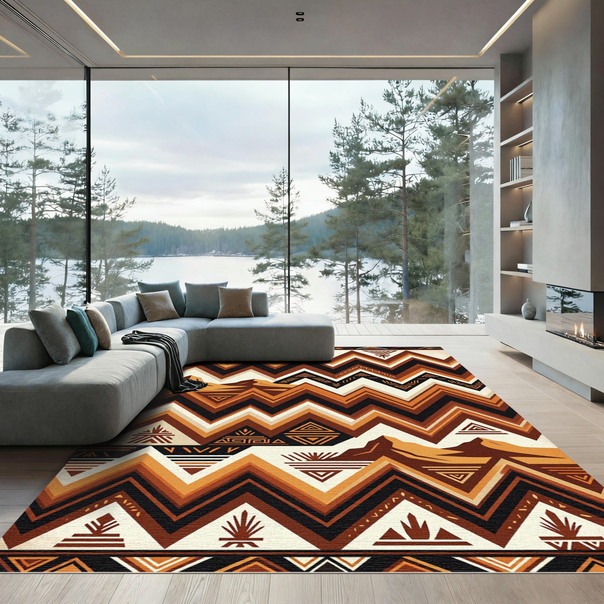 Earthy Geometric Mountain Zigzag Rug
