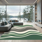 Earthy Green Minimalist Abstract Wave Rug