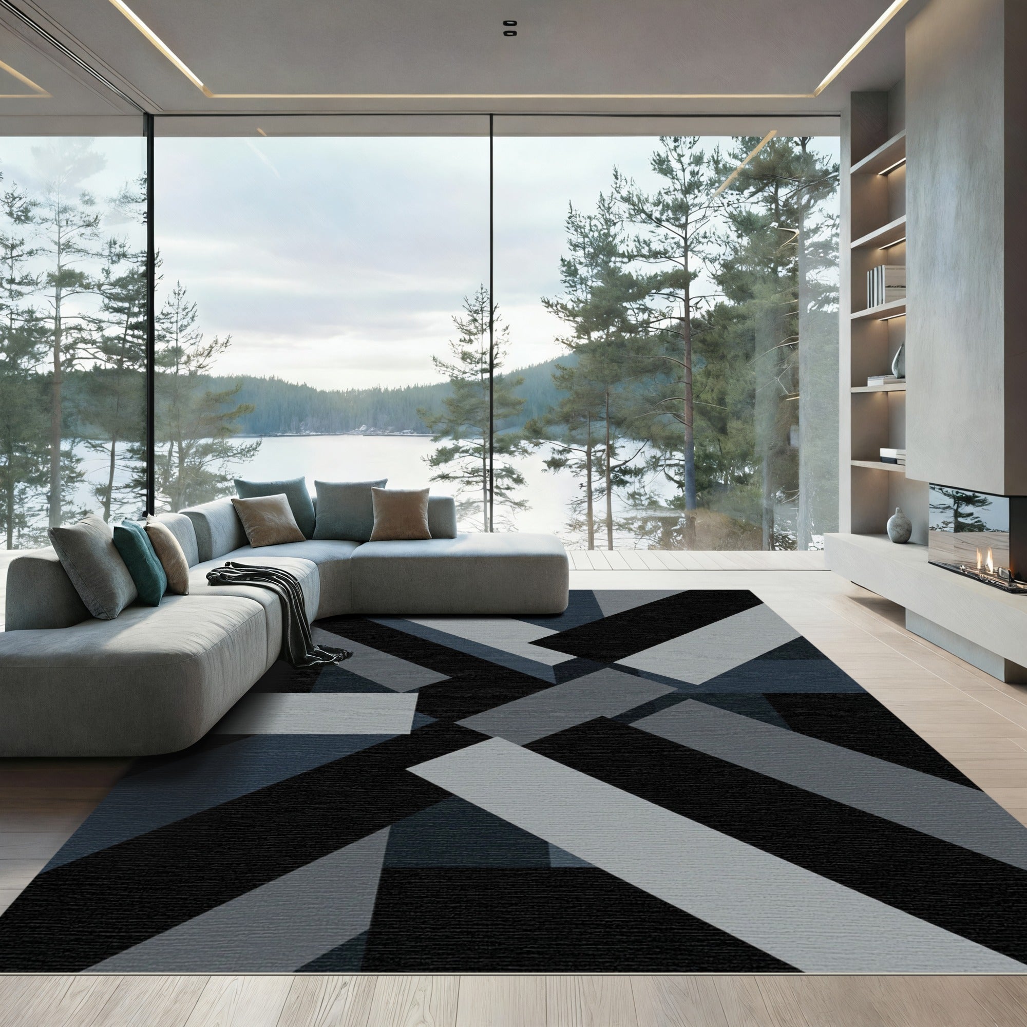 Modern Graphite Geometric Abstract Rug