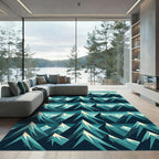 Teal And White Mountain Range Rug