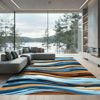 Earthy Blue Abstract Organic Waves Rug