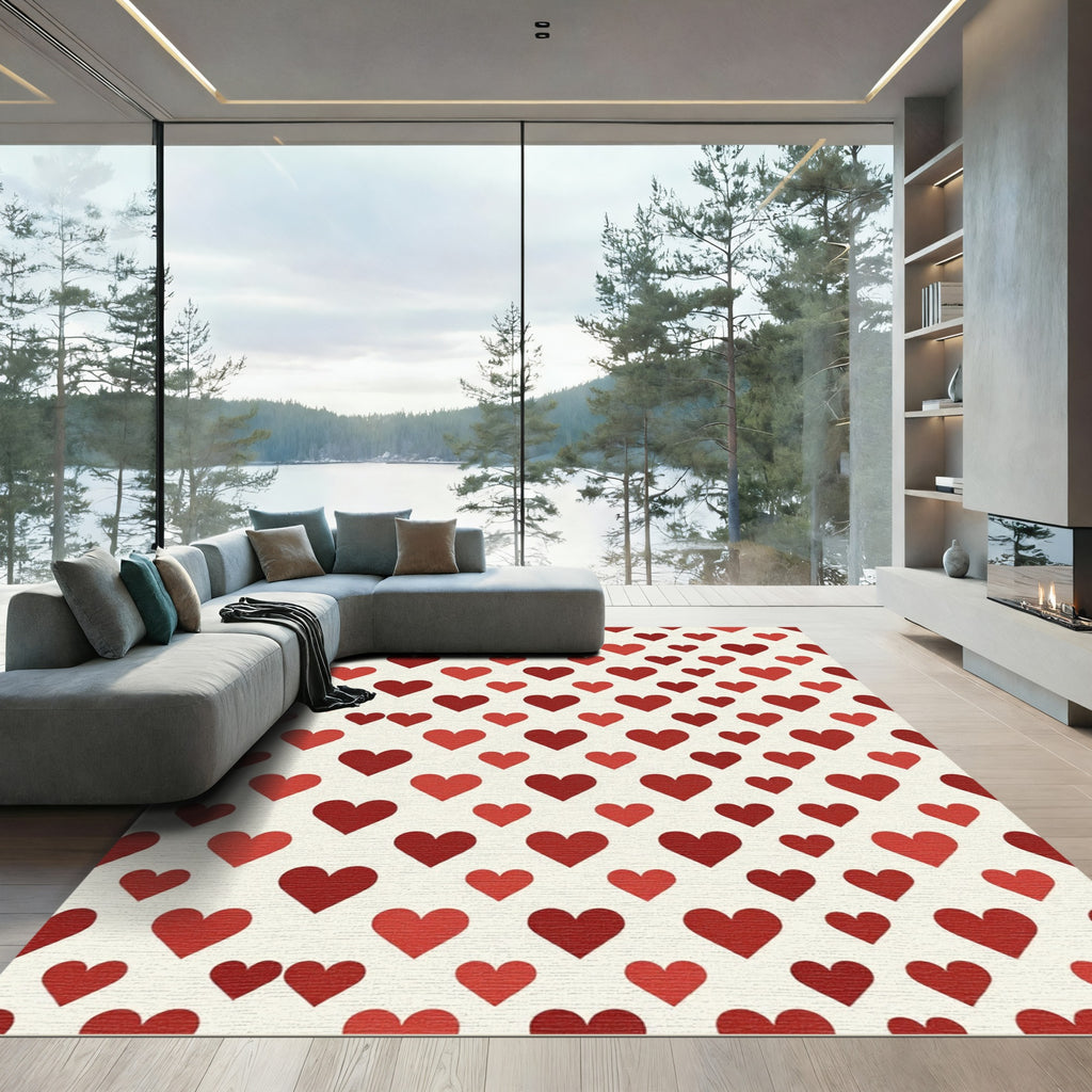 Crimson Cherry Heart Grid Rug