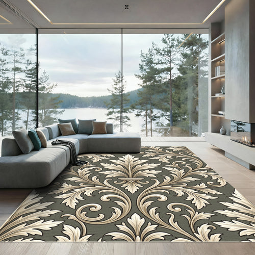 Antique Ivory Floral Scroll Work Rug