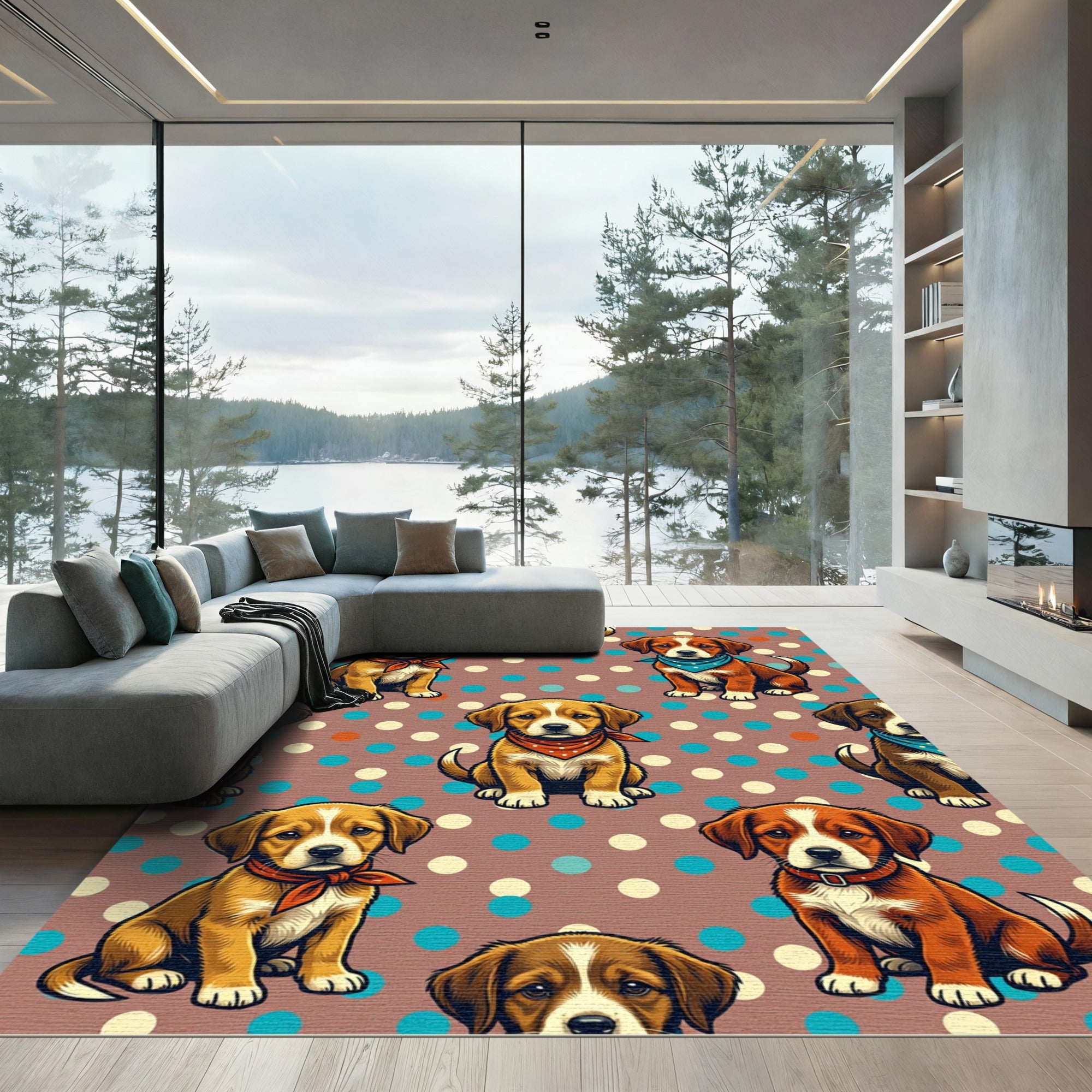 Cute Polka Dot Puppy Ceramic Tile Rug