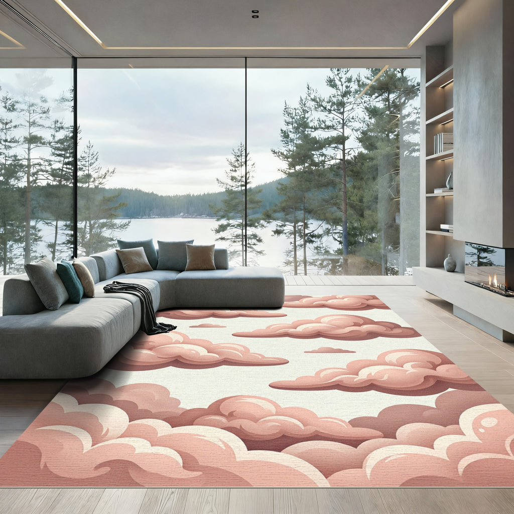 Dreamy Dusty Rose Cumulus Cloud Artwork Rug