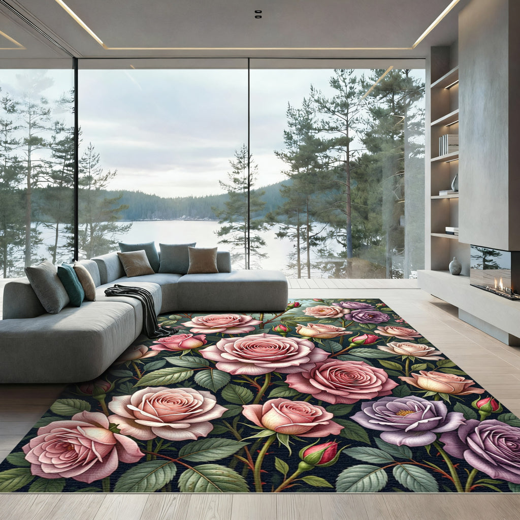Romantic Blush Rose Garden Bouquet Rug