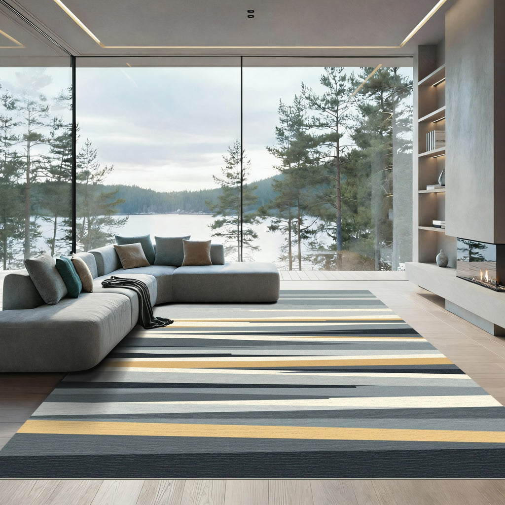 Abstract Earthy Gold Horizon Stripes Rug