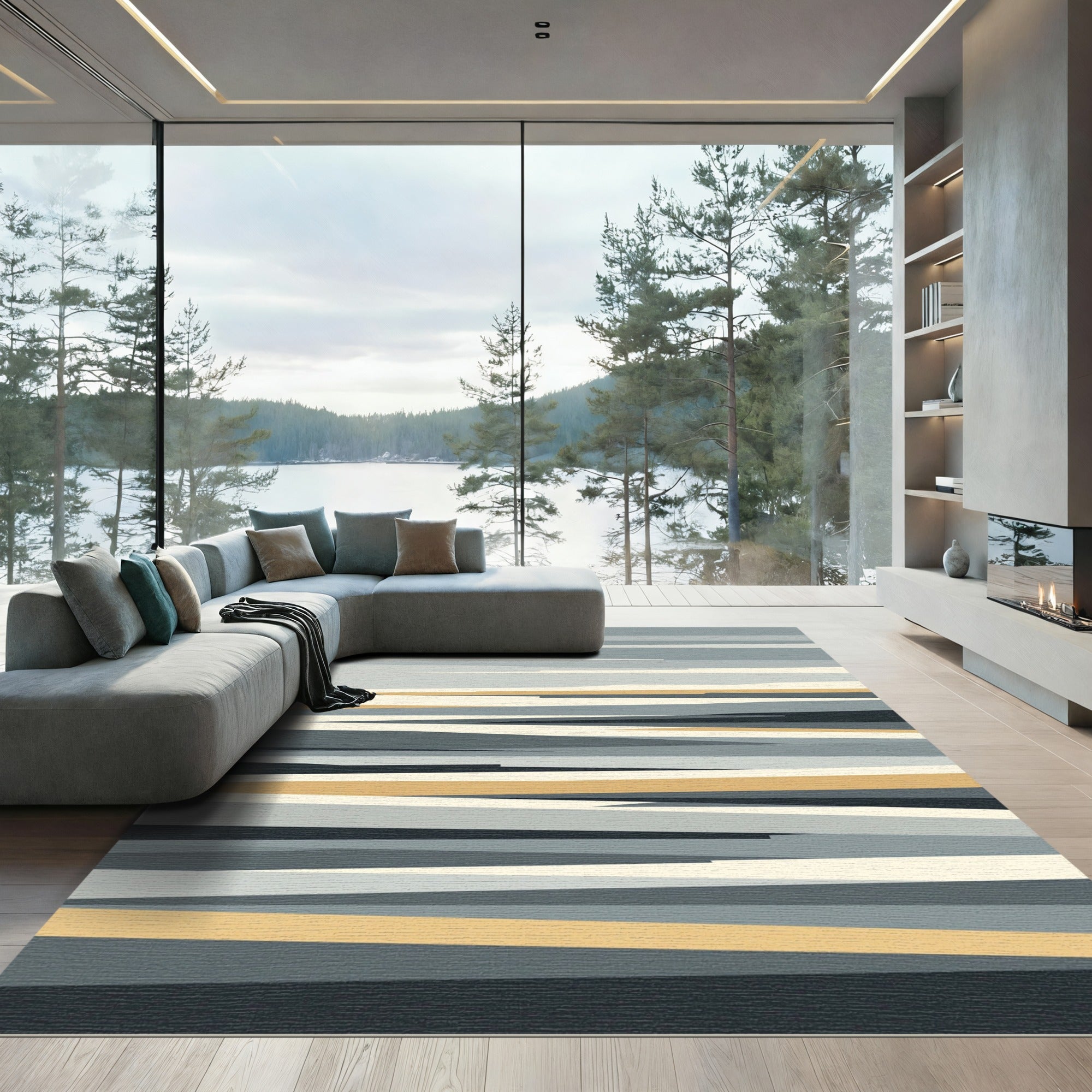 Abstract Earthy Gold Horizon Stripes Rug