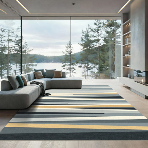 Abstract Earthy Gold Horizon Stripes Rug