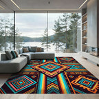 Vibrant Neon Geometric Layered Diamond Rug