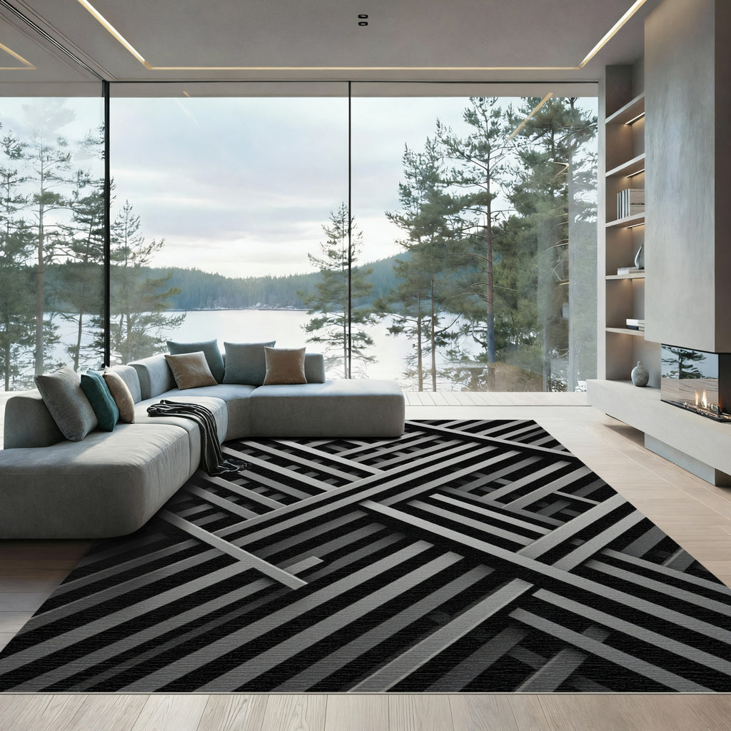 Dark Gray Intersecting Lines Rug