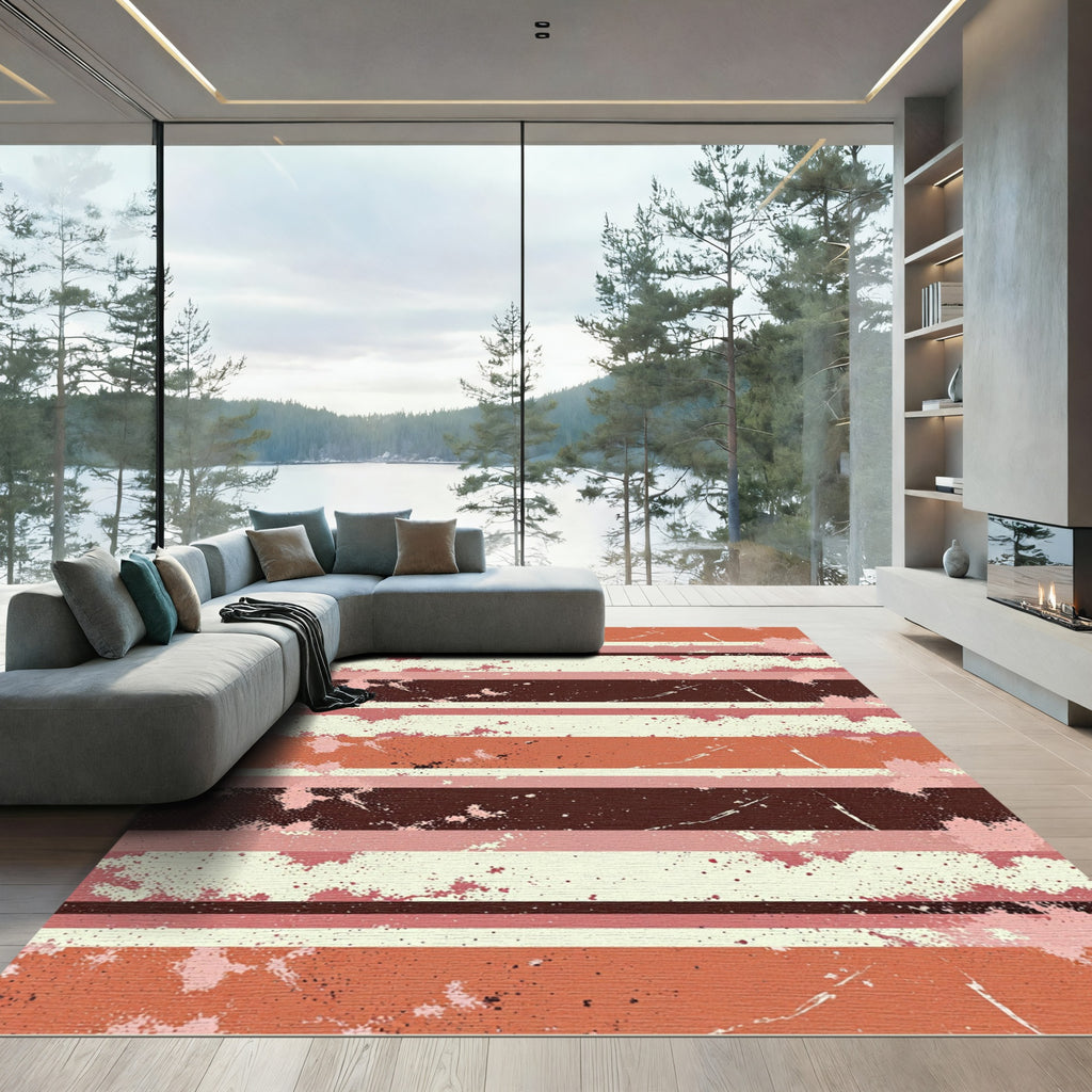 Retro Coral Splatter Stripe Rug
