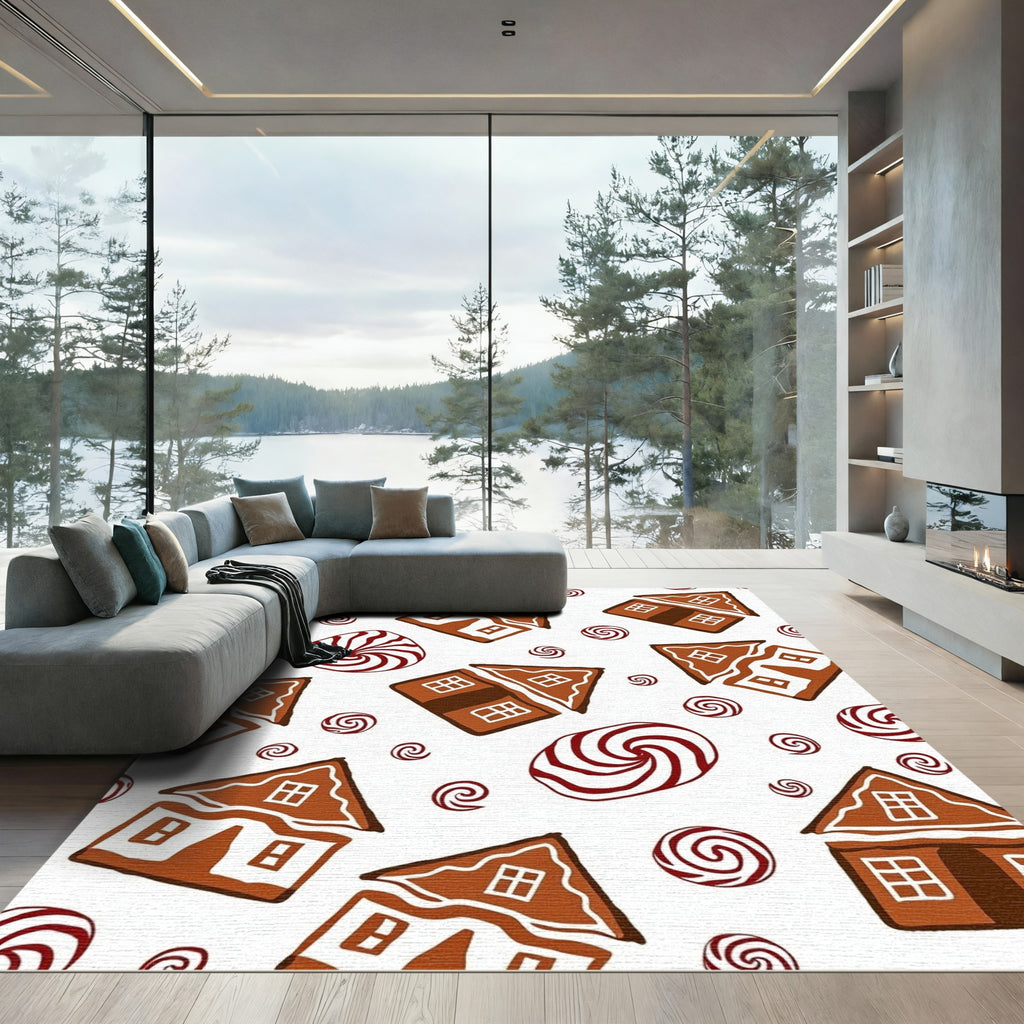 Brown Gingerbread Houses Swirl Candies Rug