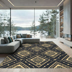 Aztec Gold Black Geometric Sun Diamond Rug