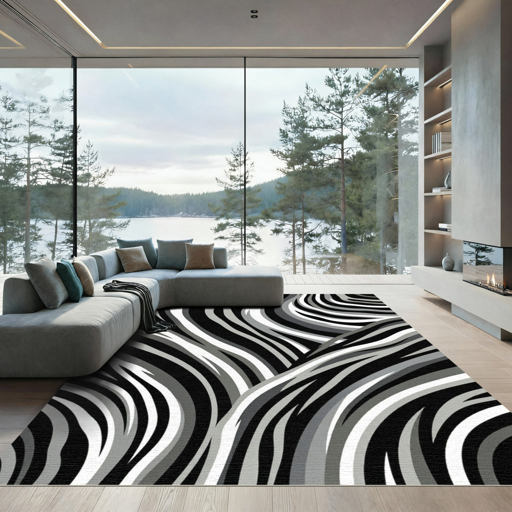 Monochromatic Grayscale Zebra Stripes Rug