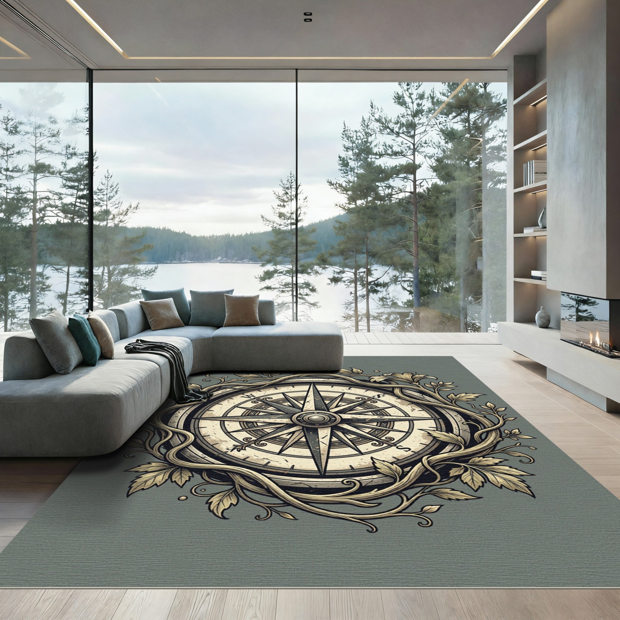 Ornate Compass Vine Garden Rug