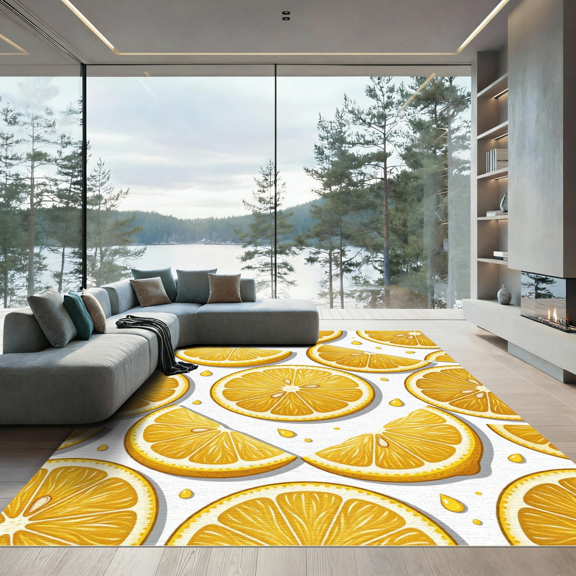 Vibrant Citrus Slice Fruit Art Rug