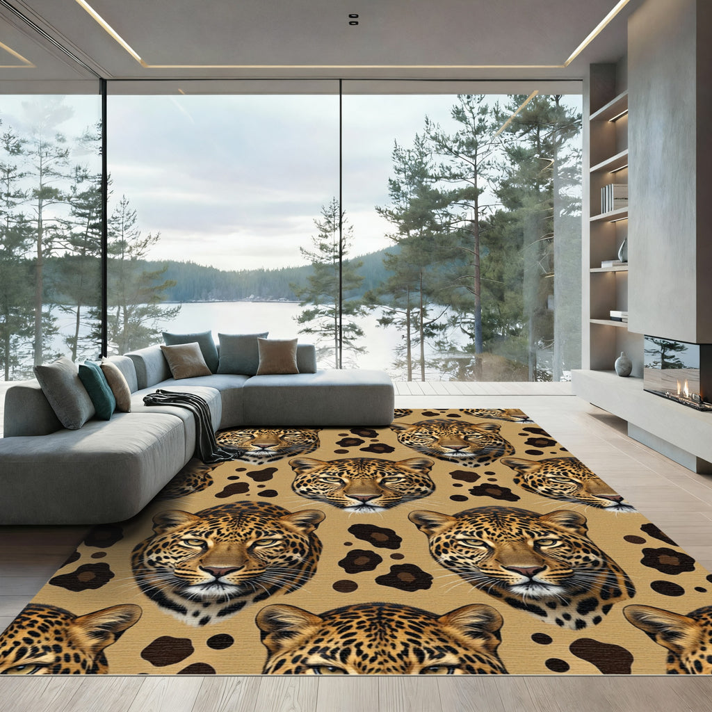 Golden Leopard Face Animal Spot Rug