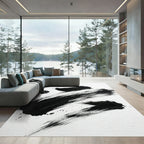 Minimalist Black Ink Brush Stroke Rug
