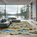 Mid-Century Modern Blue School of Fish Rug
