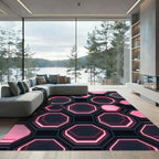 Neon Pink Geometric Hexagonal Grid Rug