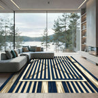 Navy Beige Vertical Stripe Barn Door Rug