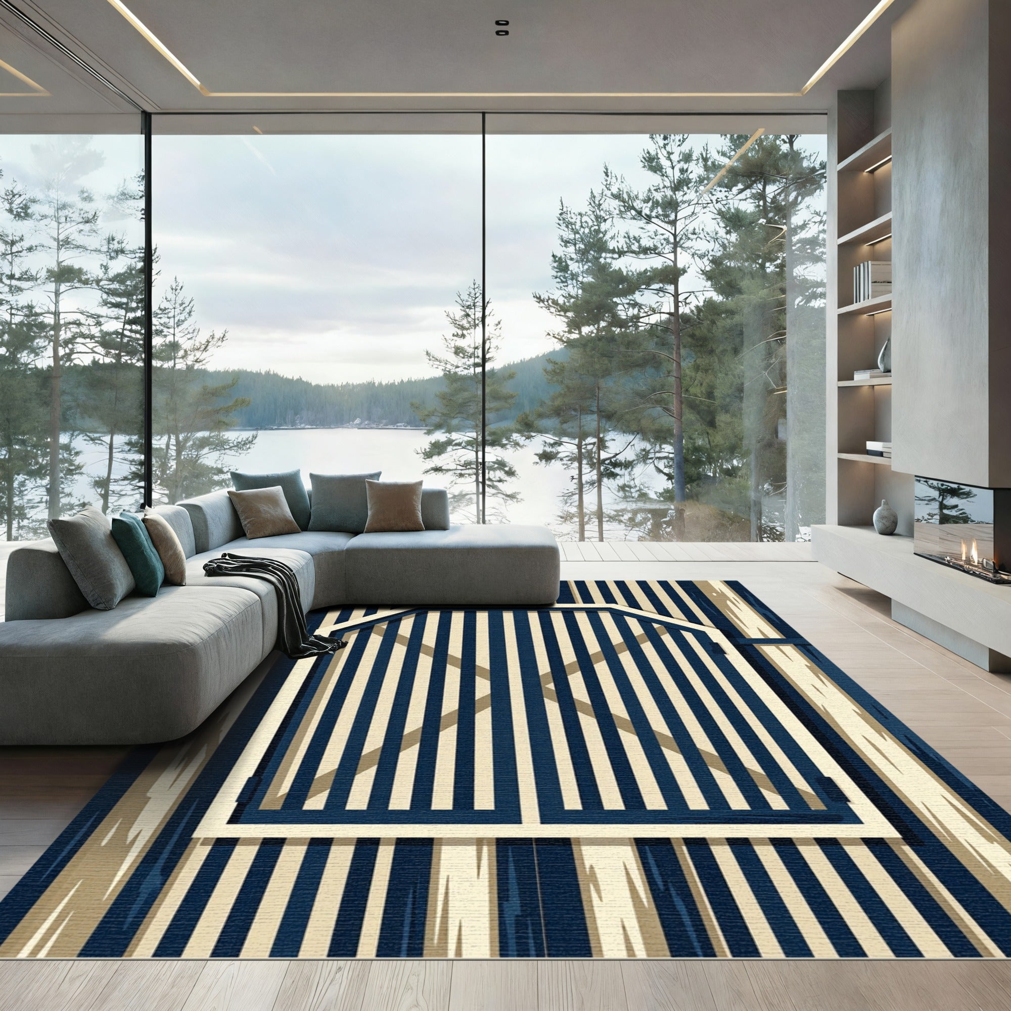 Navy Beige Vertical Stripe Barn Door Rug