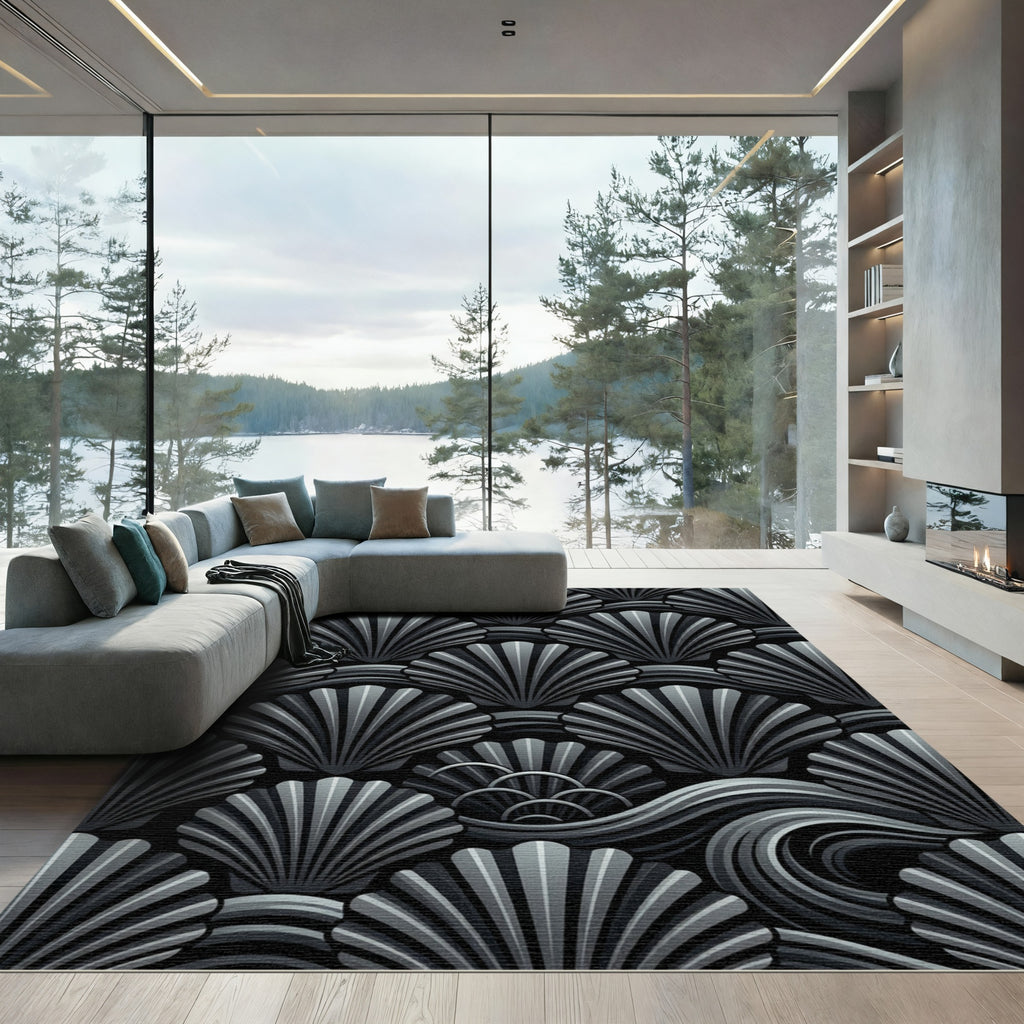 Monochromatic Shell Waves Accordion Arrangement Rug