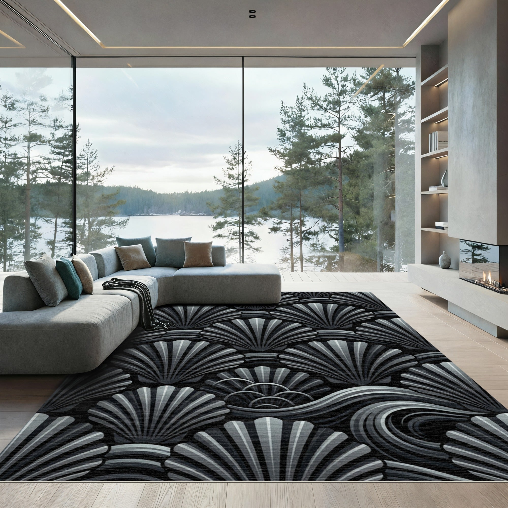 Monochromatic Shell Waves Accordion Arrangement Rug