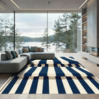 Navy and Cream Nautical Striped Accent Rug