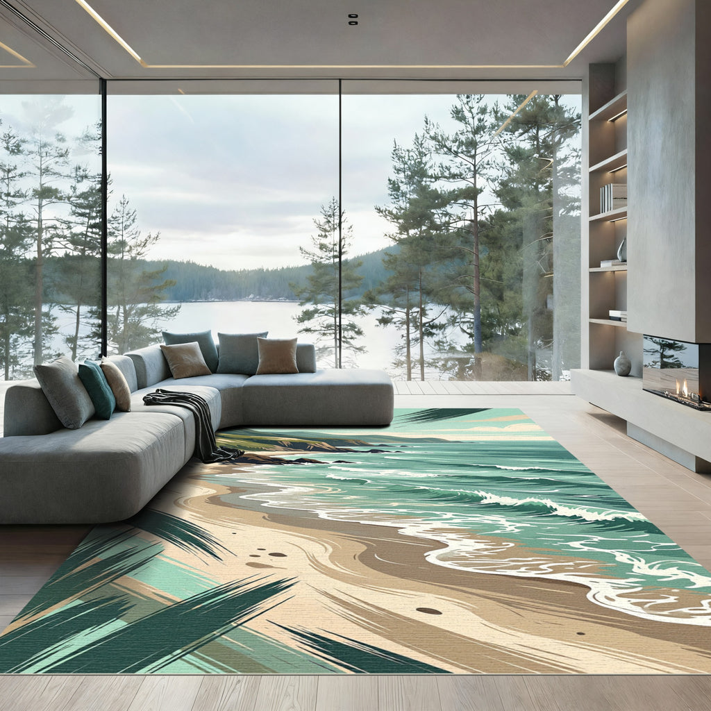 Coastal Wave Serene Seascape Landscape Rug