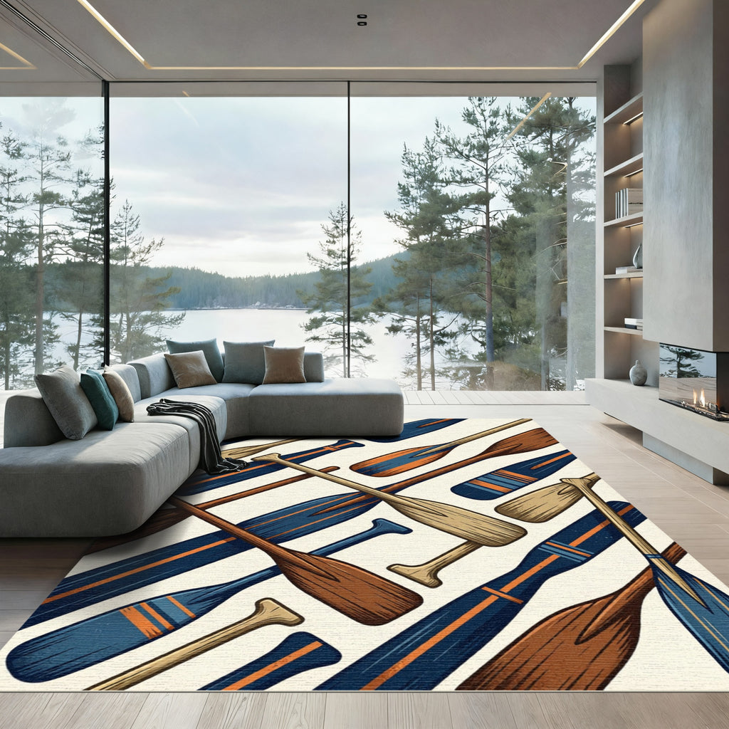 Nautical Navy and Ochre Paddle Composition Rug