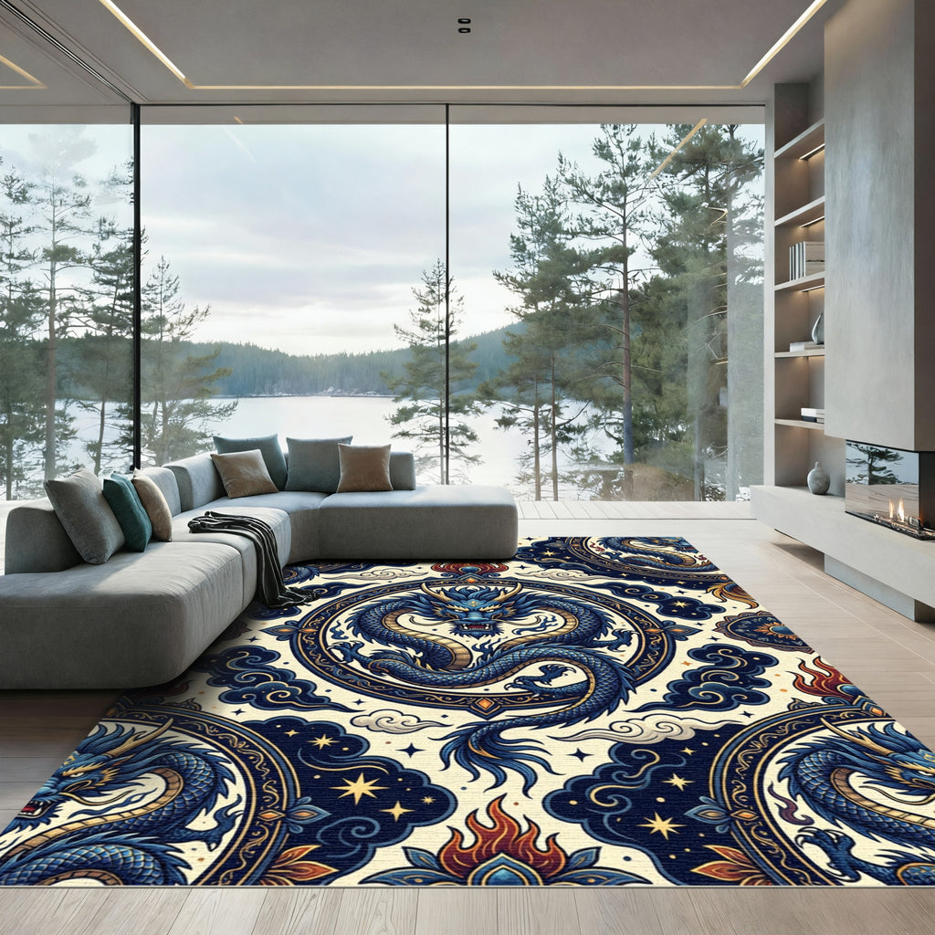 Celestial Blue Dragon Medallion Rug