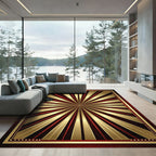 Radiant Gold Red Sunburst Rays Rug