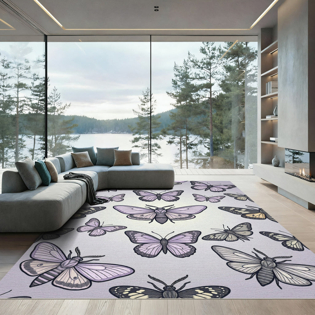 Ethereal Lavender Butterfly Moth Meadow Rug