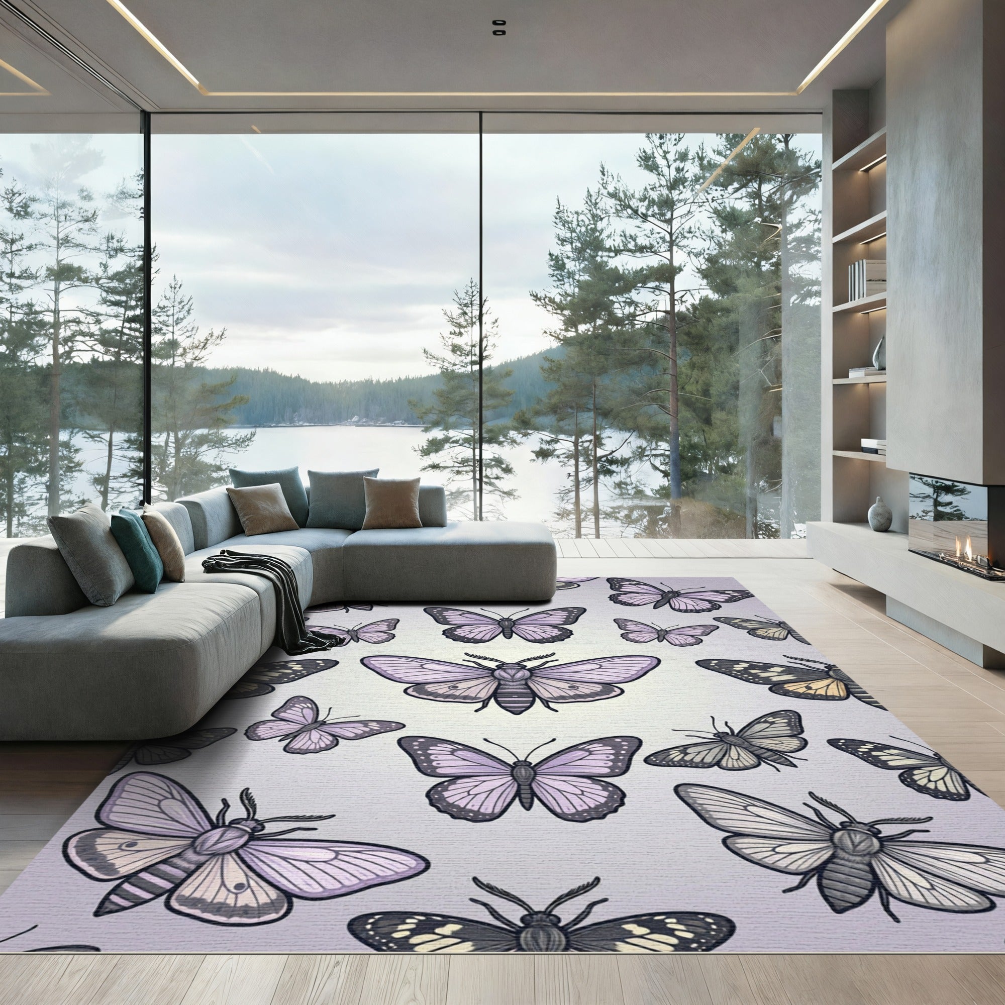Ethereal Lavender Butterfly Moth Meadow Rug