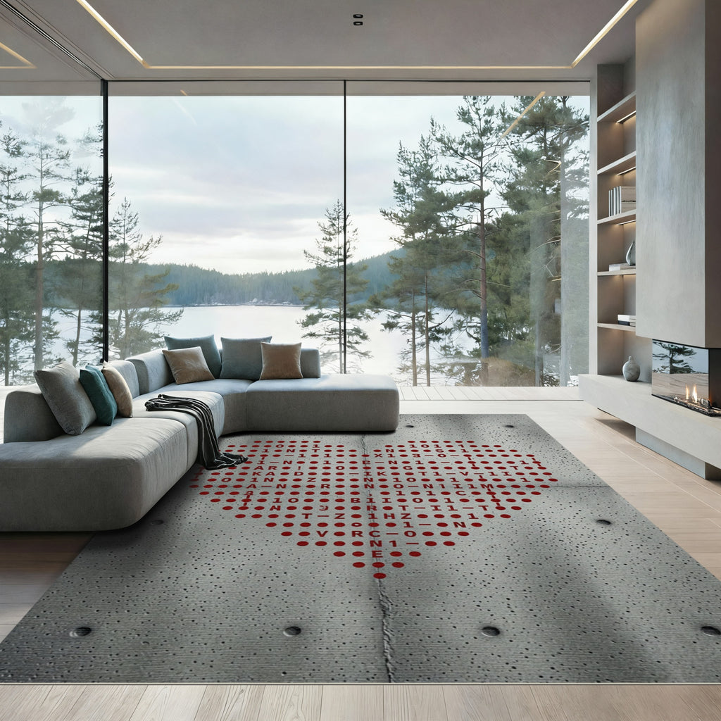 Red Dotted Heart Graphic Rug