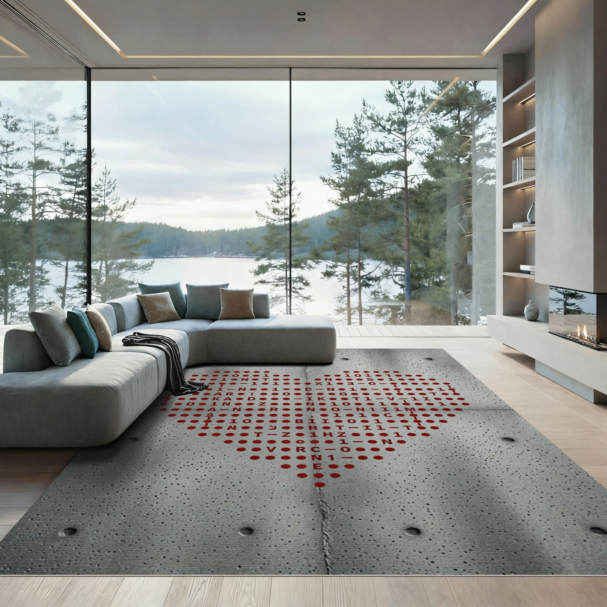 Red Dotted Heart Graphic Rug