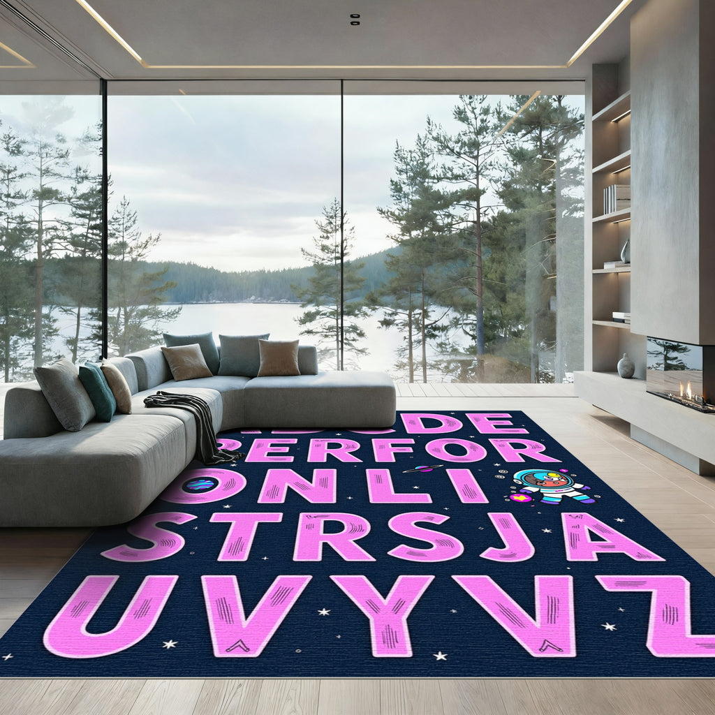 Pink Space Alphabet Astronaut Rug