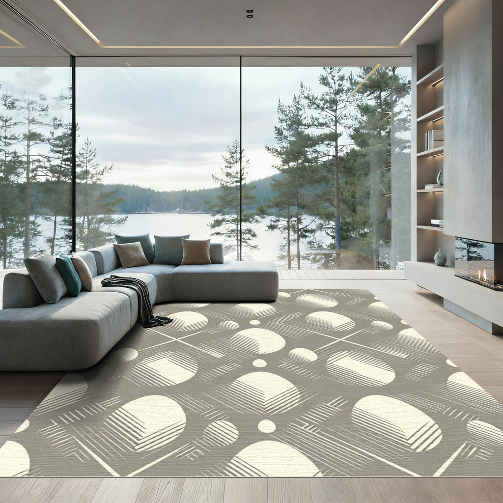 Sophisticated Taupe Geometric Egg Grid Rug