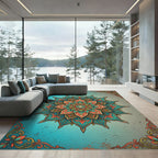 Ornate Teal Coral Floral Medallion Rug