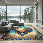 Coastal Shell and Coral Medallion Art Rug