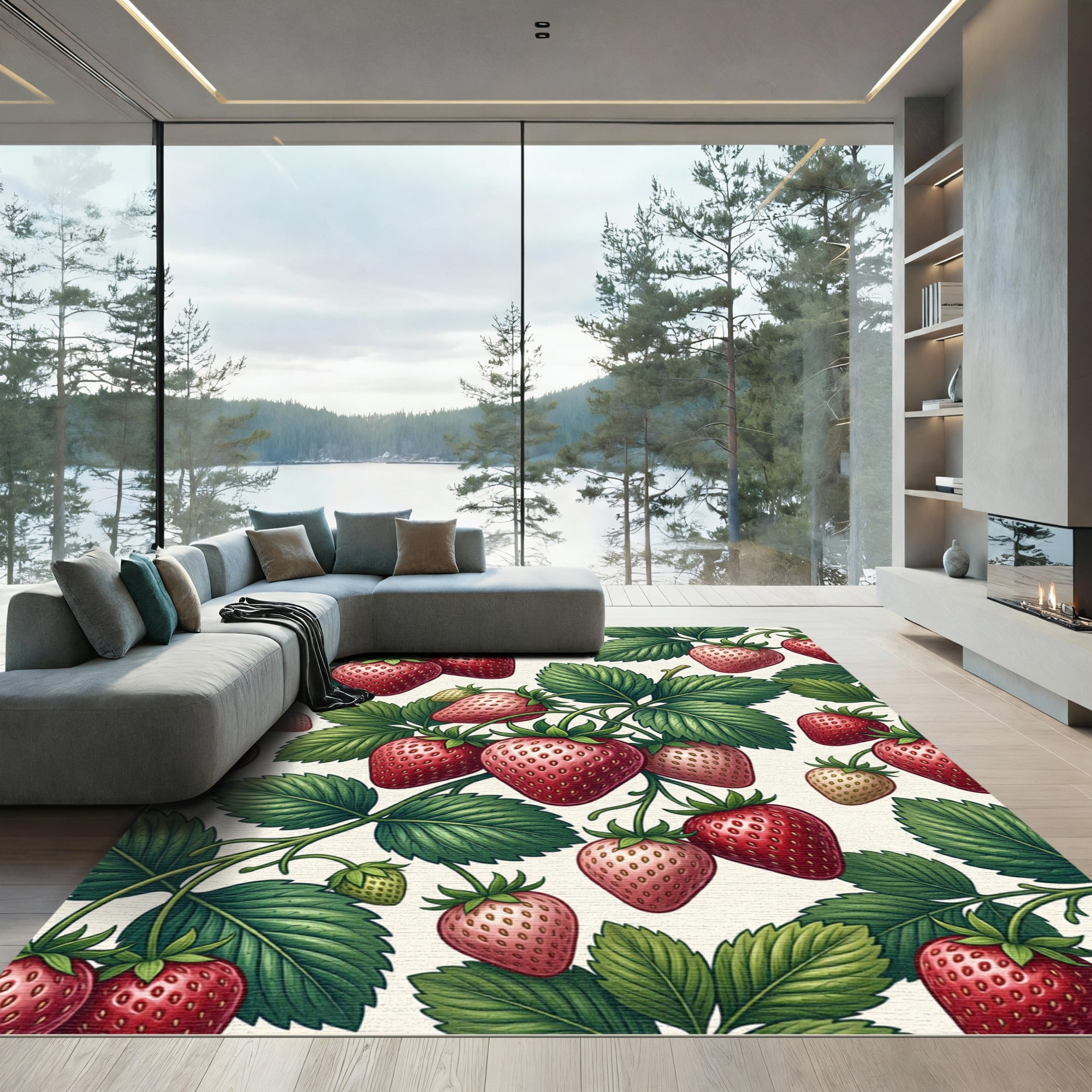 Lush Botanical Strawberry Berry Fruit Orchard Rug